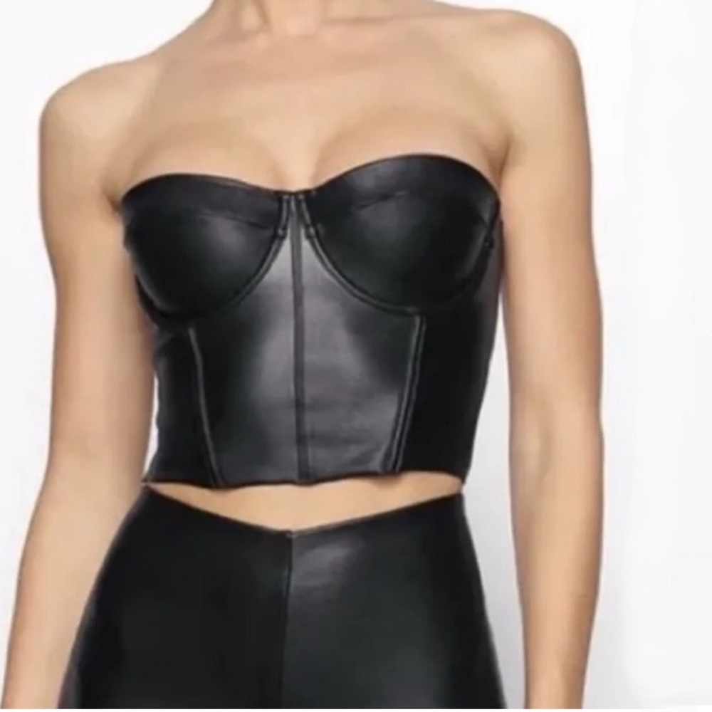 SKIMS Pleather Bustier Corset Crop Top S EUC